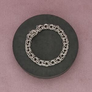 sterling silver vintage double cable chain charm bracelet size 6.5in